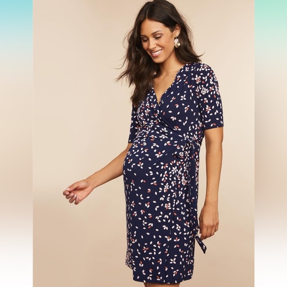 EUC Motherhood Maternity Elbow Sleeve Wrap Dress - Picture 2 of 7